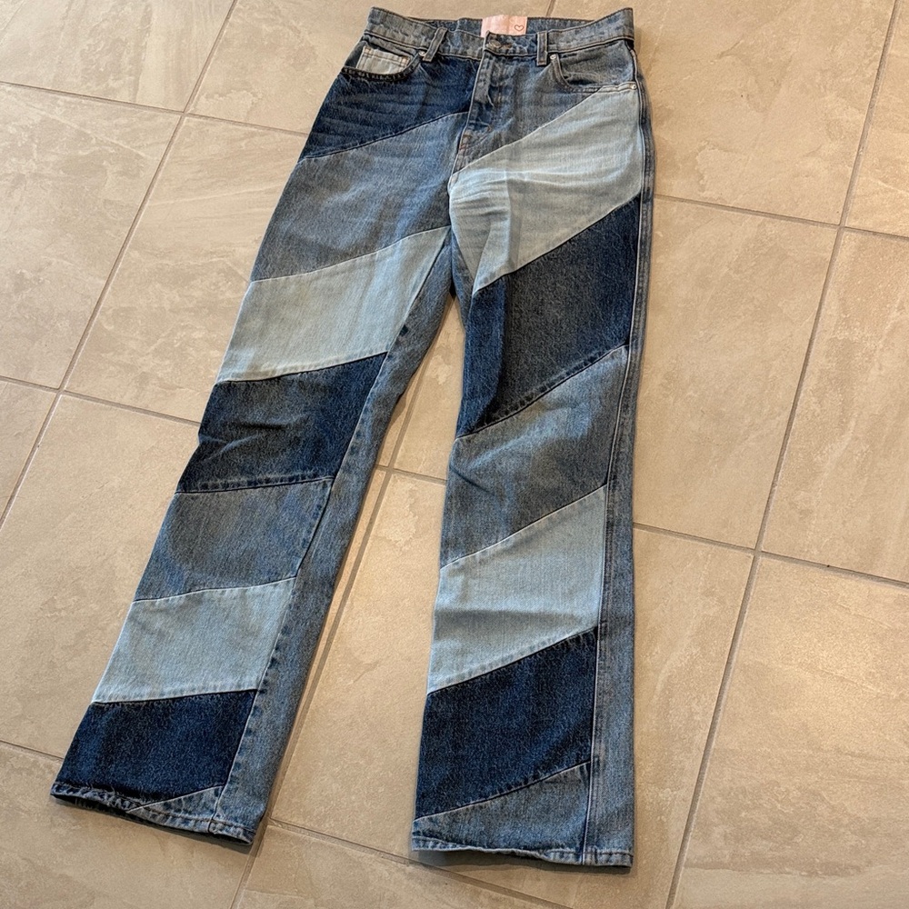 REVICE Two-Tone Blue Patchwork Flare Jeans